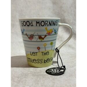 The Good Life Good Morning Let The Stress Begin Bird Coffee Mug Blue Striped